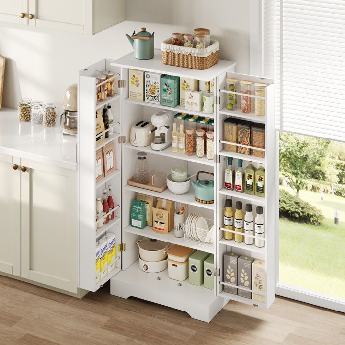 Buffet de cuisine 2 portes meuble de rangement avec éclairage LED à capteur étagères réglables 60×35×128 cm blanc