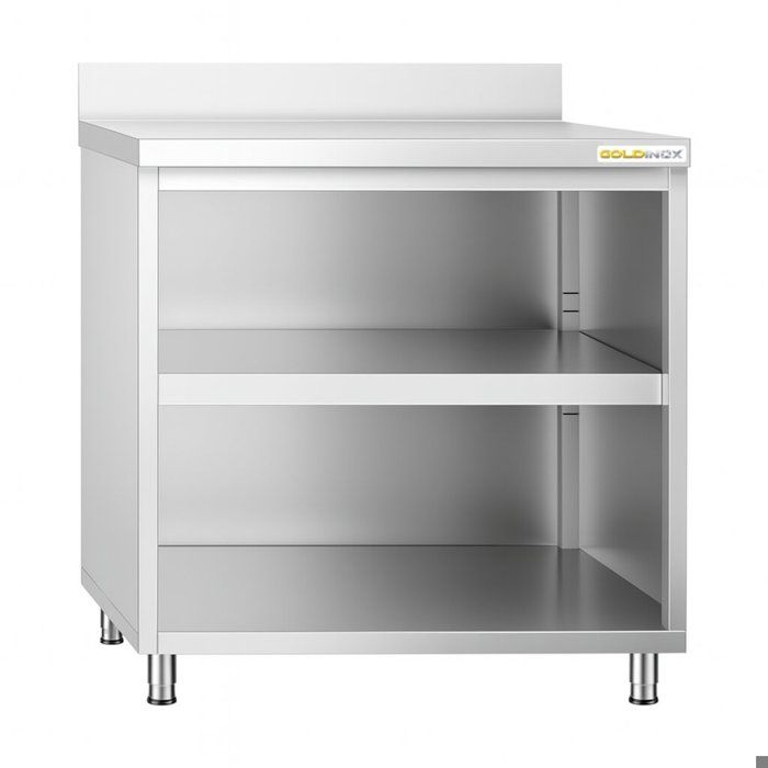 Meuble bas inox ouvert 800x600 mm adossée PREMIUM - GOLDINOX