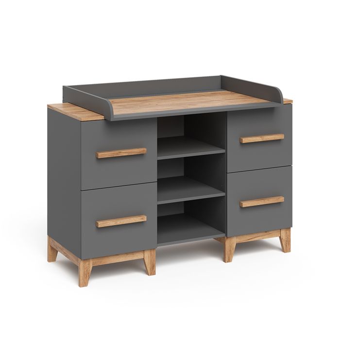 Table à langer Malia 133x98cm XL avec 4 tiroirs Gris/Chêne Artisan Vitalispa 58350