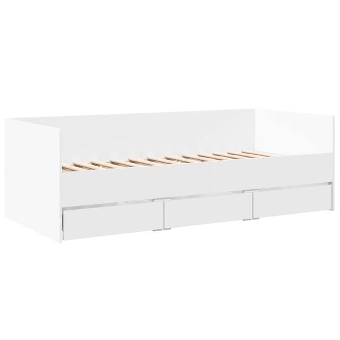 Magnifique Structure de Lit de jour - SARAZYJ - Sommier à Lattes - 1 personne - avec tiroirs sans matelas - blanc 100 x 200cm - 9744