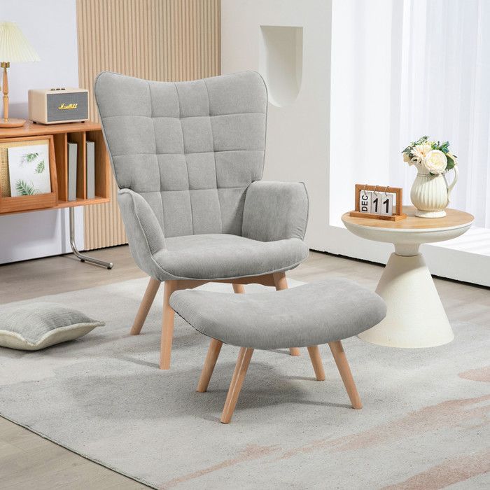 Fauteuil à oreilles avec repose-pieds fauteuil relax fauteuil rembourré aspect velours côtelé fauteuil lounge fauteuil TV