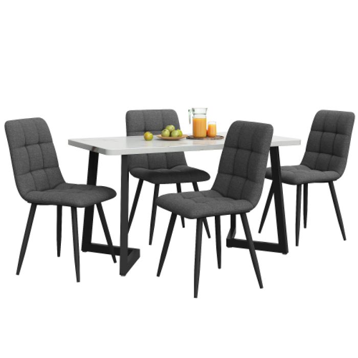 Table à manger avec chaises rectangulaire 117cm moderne table de cuisine avec 4 Table à manger avec chaises lin gris foncé noir