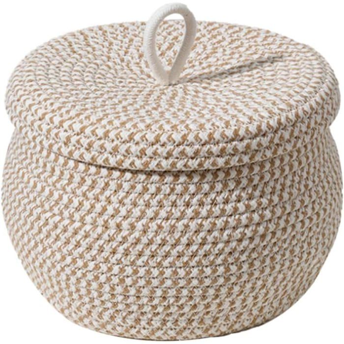 Panier rangement corde tissée couvercle multi-usages salon/chambre/étagères. Label