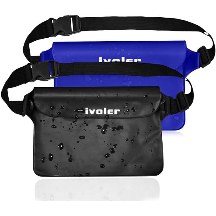 [Pack de 2 Sac Étanche Etui Pochette Imperméable à Ceinture avec Sangle Réglable Idéal pour Natation Noir+bleu HOUSSE DE RANGEMENT