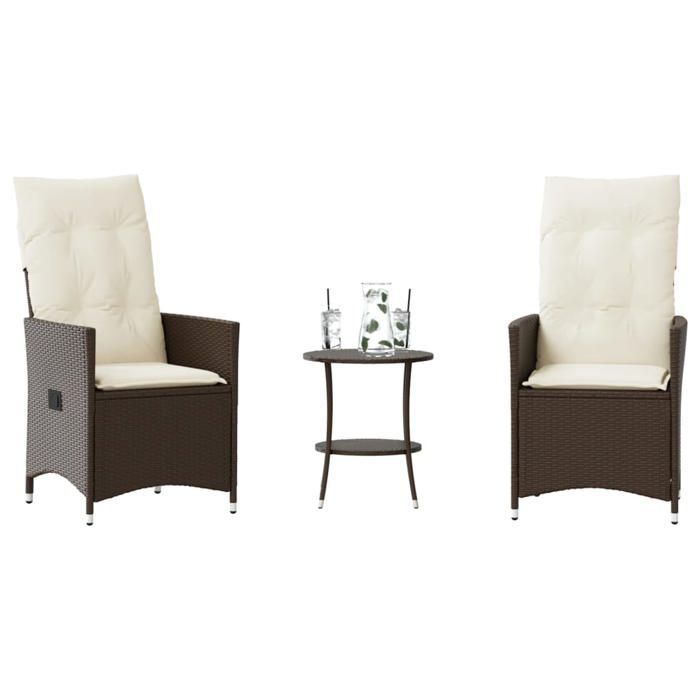 VIDAXL Ensemble Table bar avec chaises (3 pcs) - ANTI-UV - + coussins - marron résine tressée 56x59x92 cm M8957