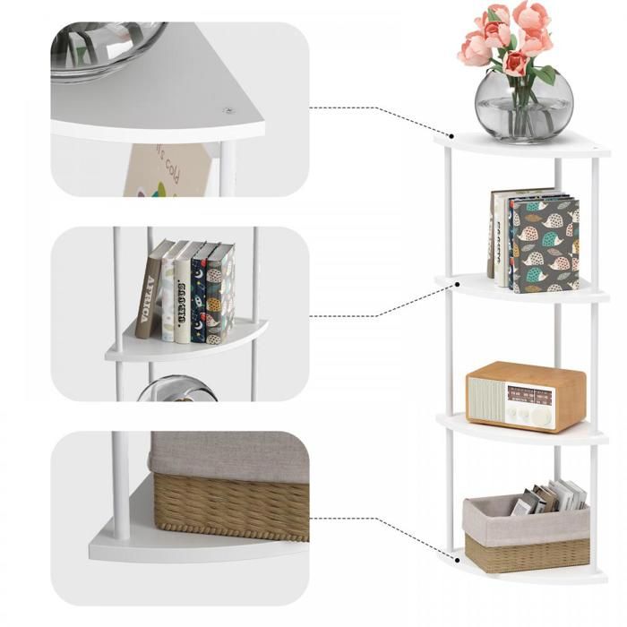Étagère dangle à 4 niveaux meuble de rangement pour livres peu encombrante blanc pur 30 × 30 × 93 cm.