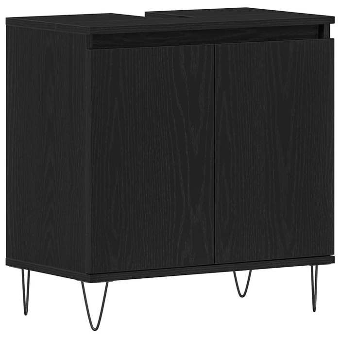 Meuble de lavabo de salle de bain - vidaXL - sous-vasque - bois dingénierie - chêne noir - 58 x 33 x 60 cm - 2 portes{omk84h}