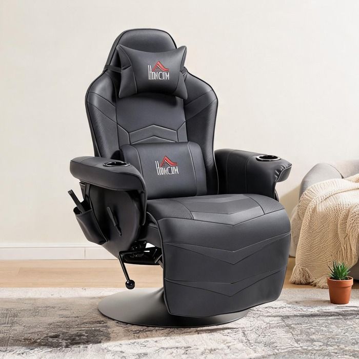 Fauteuil massant gaming noir mat simili cuir inclinaison 150° repose-pieds capacité 120 kg