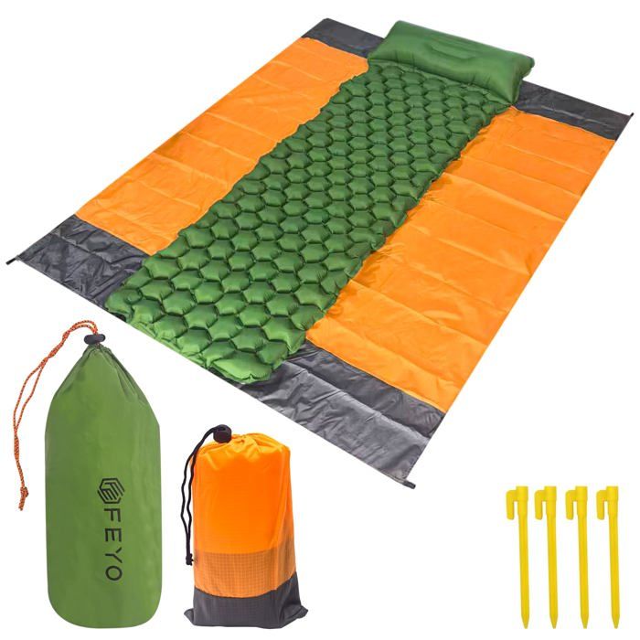 Matelas Camping Gonflable 1 Personne avec Tapis de Sol – Matelas léger et Compact pour Bivouac Tente ou Voiture – Matelas de Camp