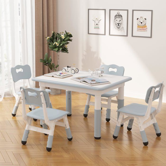 Table enfant grise avec 4 chaises hauteur réglable motif graffiti pieds antidérapants 2-10 ans classe crèche maison
