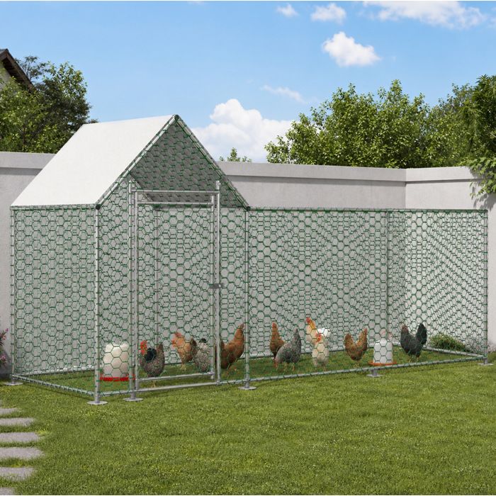 WUVRIE Poulailler enclos 3 x 1 x 1 5 m en acier galvanisé bâche PE toit incliné porte verrouillable