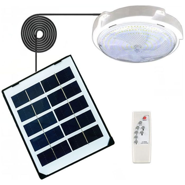 Plafonnier solaire intérieur IP66 - 50 LED haute luminosité Autonomie 12 heures - Jardin couloir extérieur - 14 cm diamètre