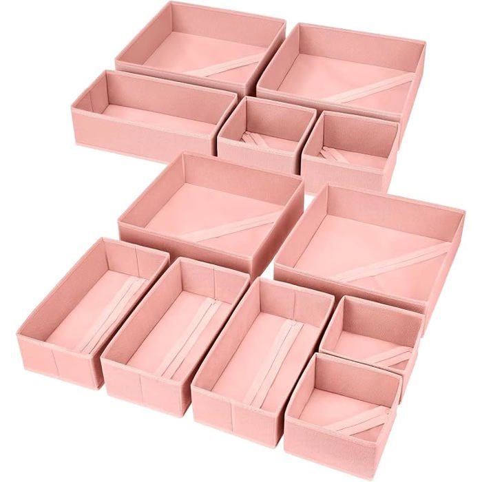 Rangement Vetement Rangement Tiroir Organisateur de Tiroir Organisateur Dressing en Tissu pour Chaussettes Rose Lot de 12