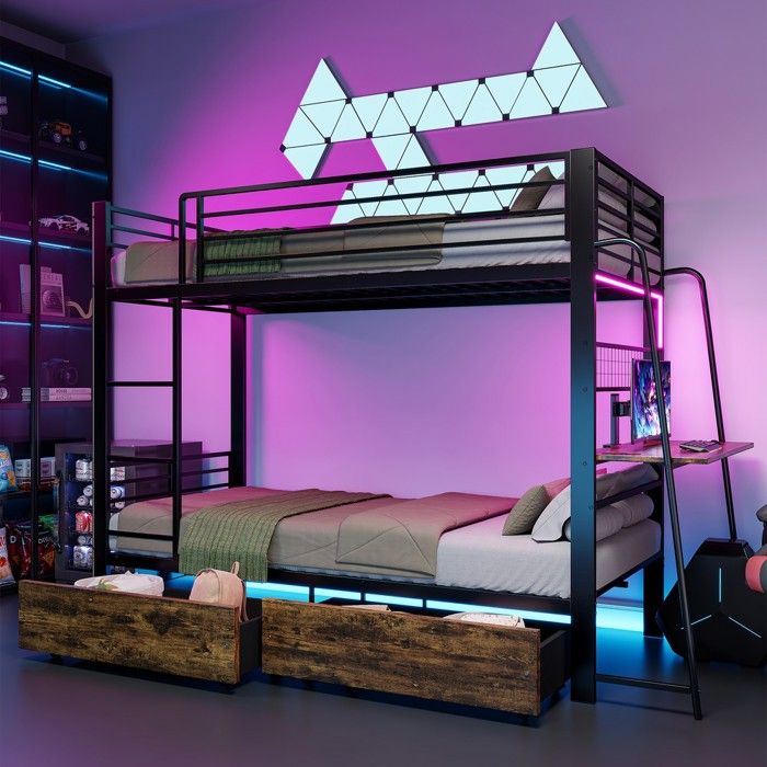 Lit superposé noir avec rangement - BLACKCOLOR - 90x200 cm - Bureau - Éclairage LED - Tiroirs de rangement - Certifié EN747 Lit superposé noir avec rangement - BLACKCOLOR - 90x200 cm - Bureau - Éclairage LED - Tiroirs de rangement - Certifié EN747