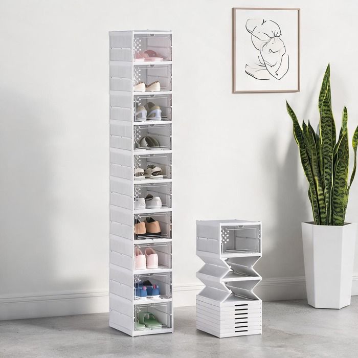 Meuble à chaussures empilable en plastique blanc – 8 compartiments avec portes - Blanc Plastique 88.9 x 66 x 442 cm Ref CWZ8I8