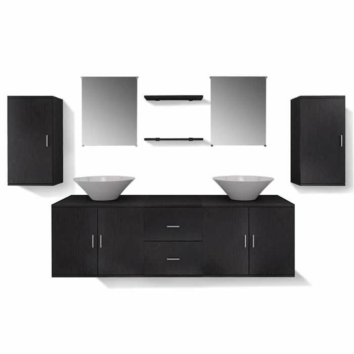 Mobilier de salle de bain avec lavabo 9 pièces - Desgin classqiue - Noir SSS23
