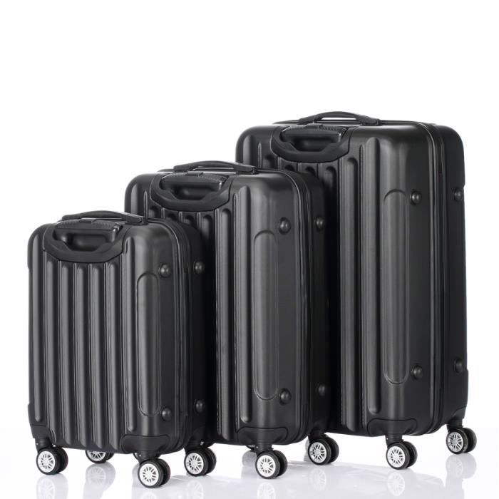 set de 3 valises avec serrure à combinaison, abs, 4 roues pivotantes à 360°, noir