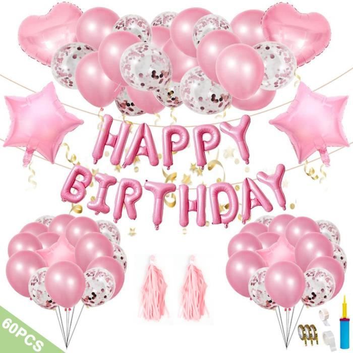 Anniversaire Ballon Rose Kit Guirlande Happy Birthday Ballon Decoration De Joyeux Anniversaire En Rose Cdiscount Maison