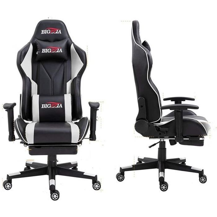 Chaise gaming de bureau ergonomique inclinable noir et blanc JOAO main image 1