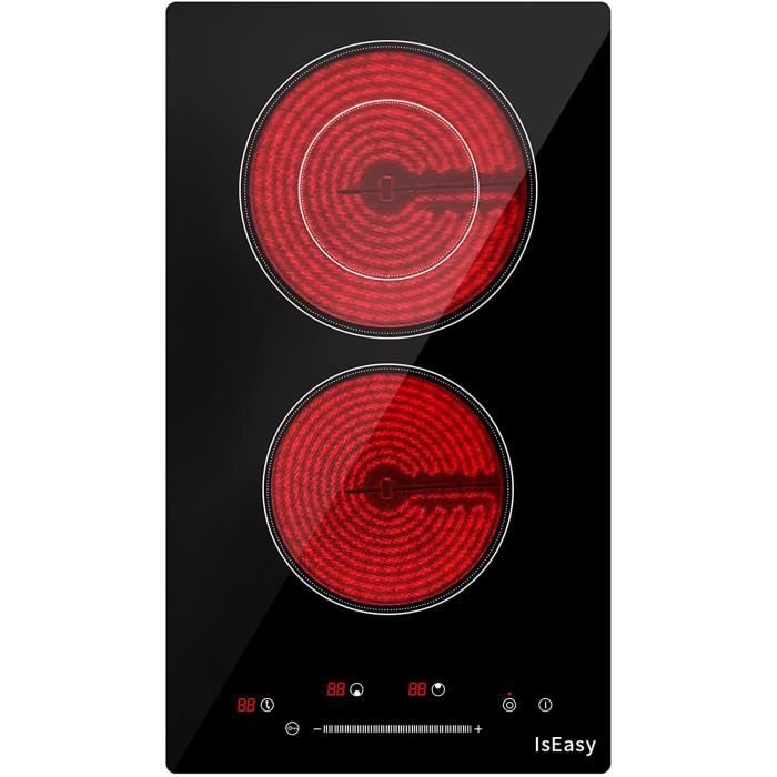 3000W Plaque de Cuisson Vitrocéramique 2 Foyers Encastrable Plaque 2 Feux Plaque Vitrocéramique 2 Feux 29cm