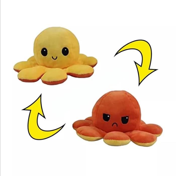Peluche Poulpe Reversible,Pieuvre Mignonne en Peluche Jouets The Octopus Poulpe pour Enfants Famille,Amis (Orange + jaune)