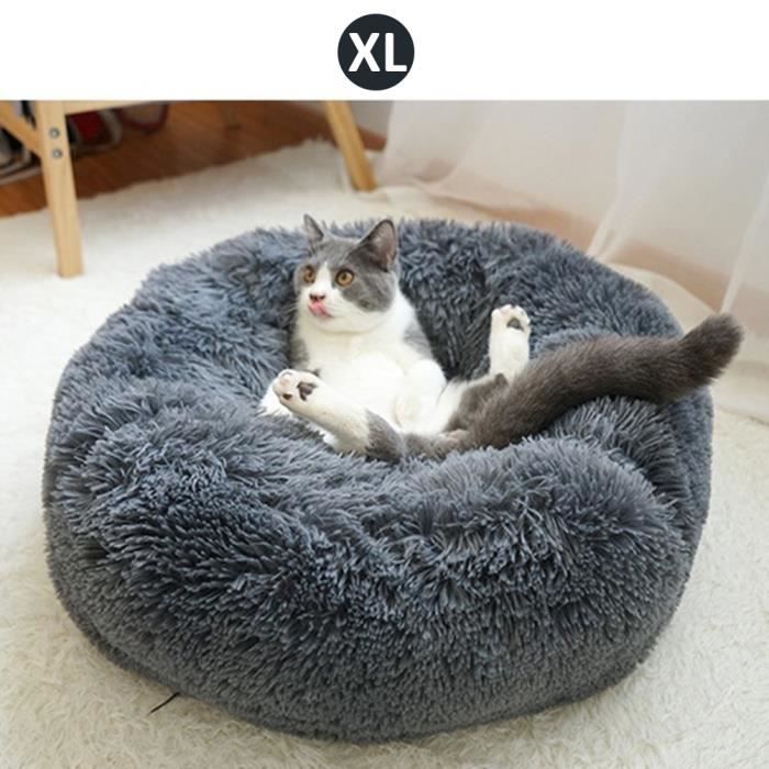 Rond en Peluche pour Animal Domestique Nest Deep Sleep Pet Matelas épais Chaud Chien Chat Chaton Lit Litière 80cm Gris Foncé