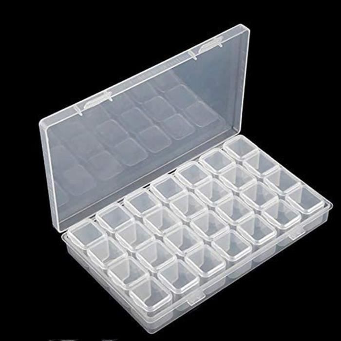 Boîte De Rangement Compartiments, Diamant Broderie Box En Plastique Transparent Avec 28 Petites Grilles - 2 Pcs