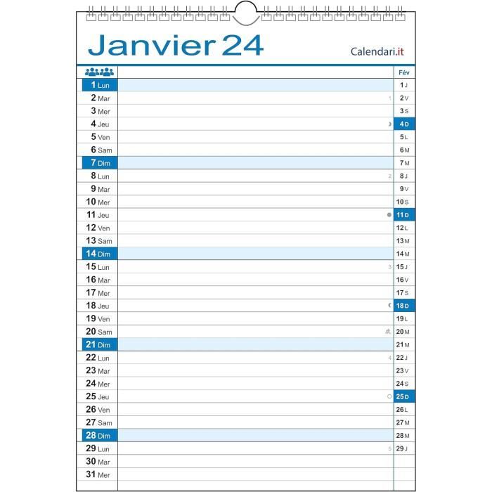 Calendrier 2024 Familial Mural Organisateur Familial 30 X 42 Cm