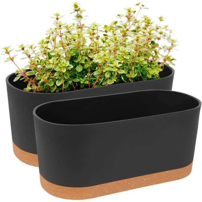 Wensdr - Lot De 12 Jardinières Rectangulaires Noires Avec Drainage - Pour Rebord De Fenêtre, Balcon Ou Intérieur - 42x17x15 Cm