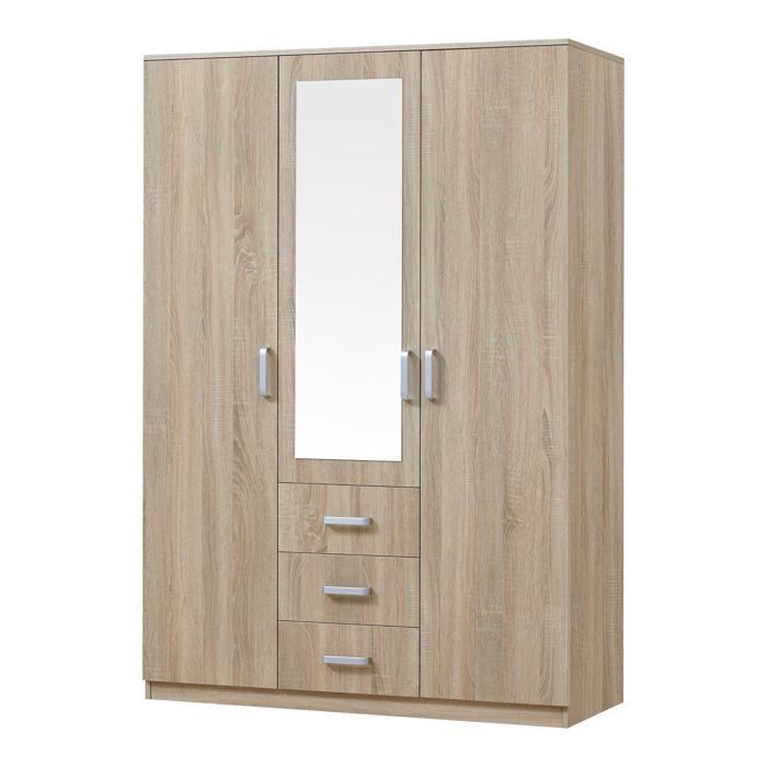 Armoire de chambre garde-robe moderne meuble de rangement intemporel 5 étagères 3 tiroirs + miroir Armoire de chambre garde-robe moderne meuble de rangement intemporel 5 étagères 3 tiroirs + miroir