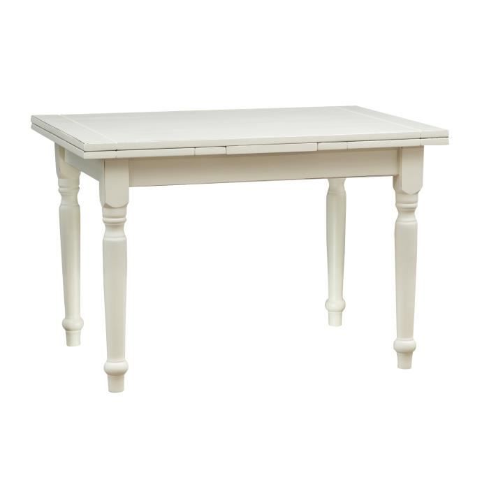 table à rallonge style champêtre en tilleul massif, finition blanche antique l120xpr80xh80 cm - l4072-b