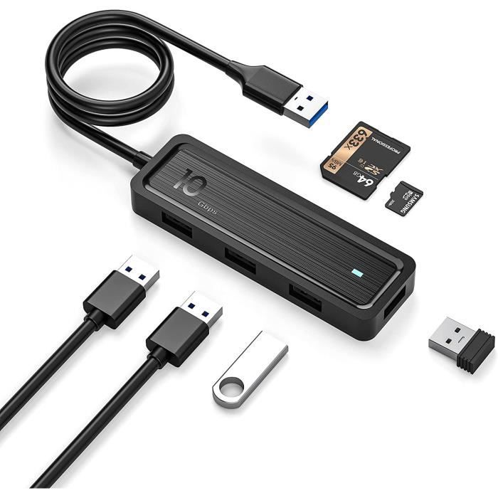 Hub USB avec Lecteur de Carte SD-TF, USB 3.2 Gen 2 10 Gbit-s 3Ft-1M  Extended Cable USB 6 en 1 Adaptateur Multi-Ports USB A185 - Cdiscount  Informatique