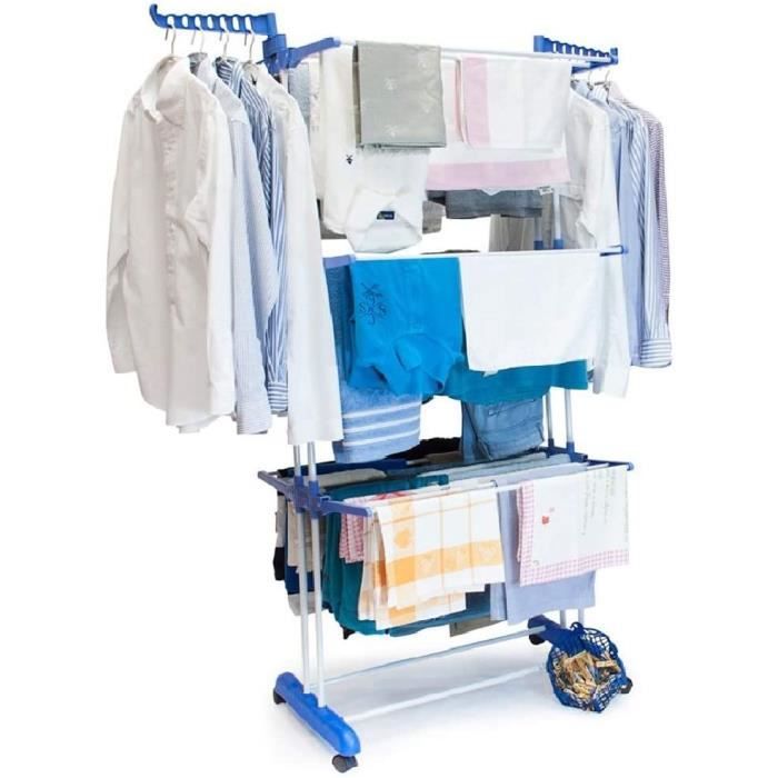 Séchoir à Linge Pliant avec Ailes, 3 étagères, étendoir à Linge