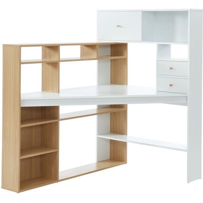 ANGLO Bureau d'angle - multi rangements - décor chêne et ...