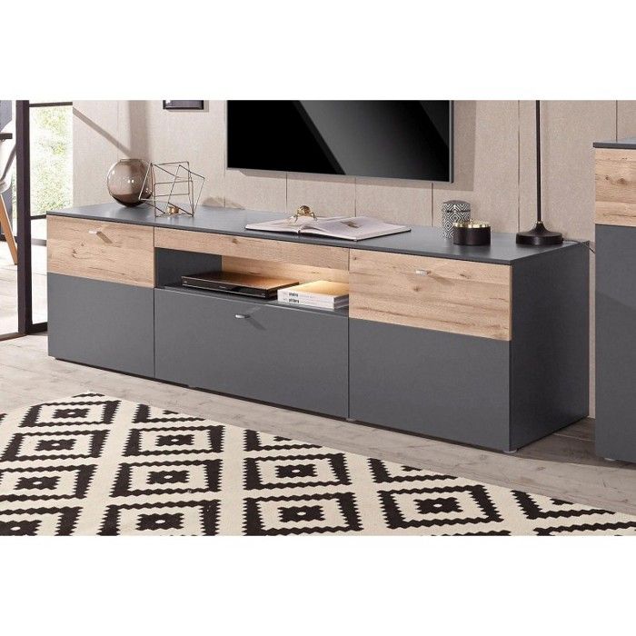Meuble TV 210 cm 2 portes 1 tiroir décor chêne et gris - MARBELLA Meubletmoi Meuble TV 210 cm 2 portes 1 tiroir décor chêne et gris - MARBELLA Meubletmoi