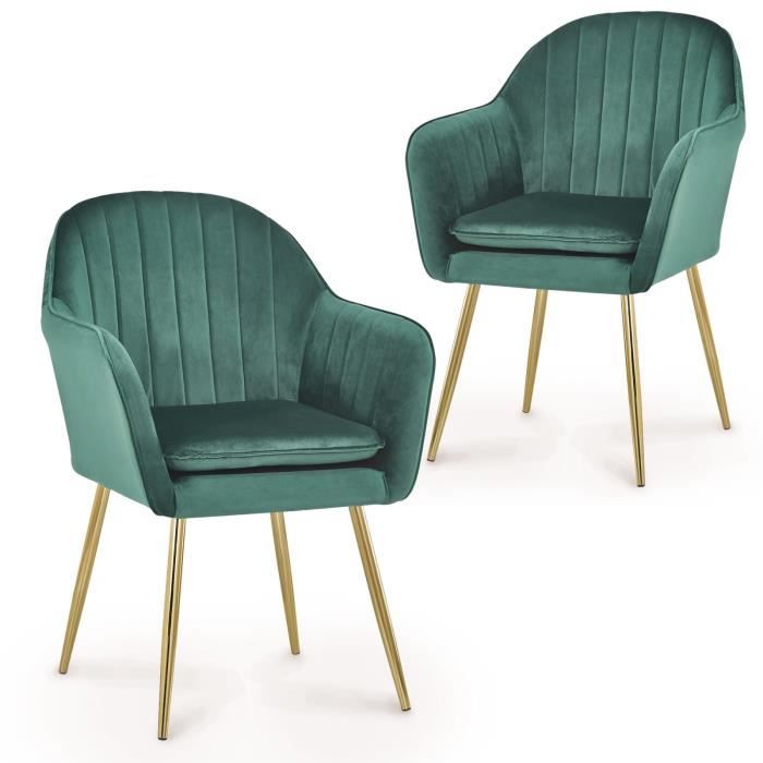 REGINA - Lot de 2 chaises design avec accoudoirs en velours vert