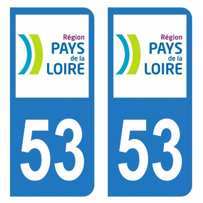 Lot 2 Autocollants Stickers plaque immatriculation voiture auto département 53 Mayenne Logo Région Pays de la Loire
