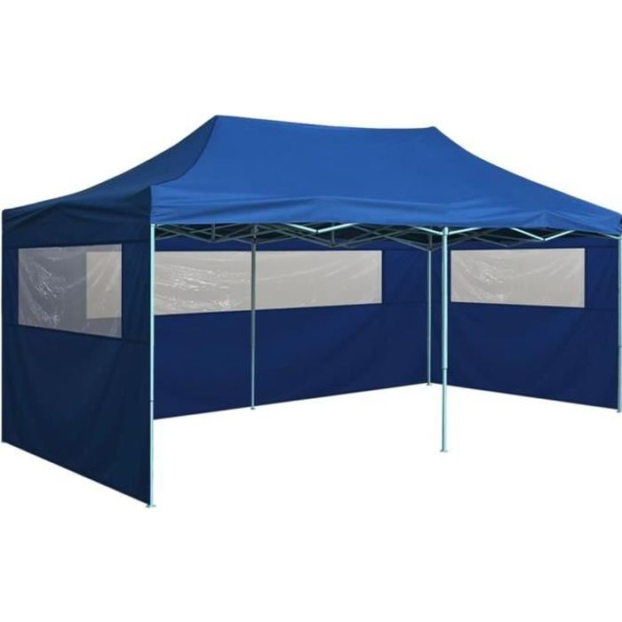 Tente de réception pliante 3x6m - Bleu - Acier - Résistance UV et eau - 4 parois latérales - Pliable