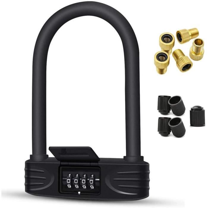 Cadenas Vélo En U à Combinaison 4 Chiffres - Anti-Vol Acier Haute Résistance Avec Coque Silicone - Noir/Orange