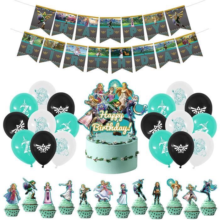 Decoration Anniversaire Legende De Zelda Ballons Banniere De Joyeux Anniversaire Topper De Gateau Pour Enfants Jeu Video Fournitures Cdiscount Maison
