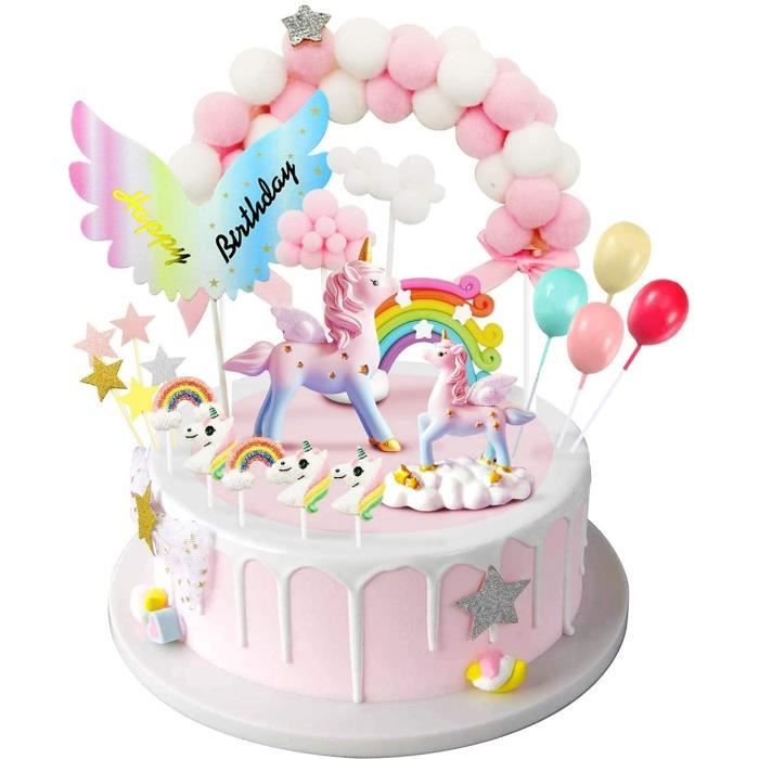 Decoration Gateau Licorne Deco Gateau Anniversaire Fille With Happy Birthday Arcenciel Arche Boules Poils Nuage Ballon Etoiles Lic Cdiscount Maison