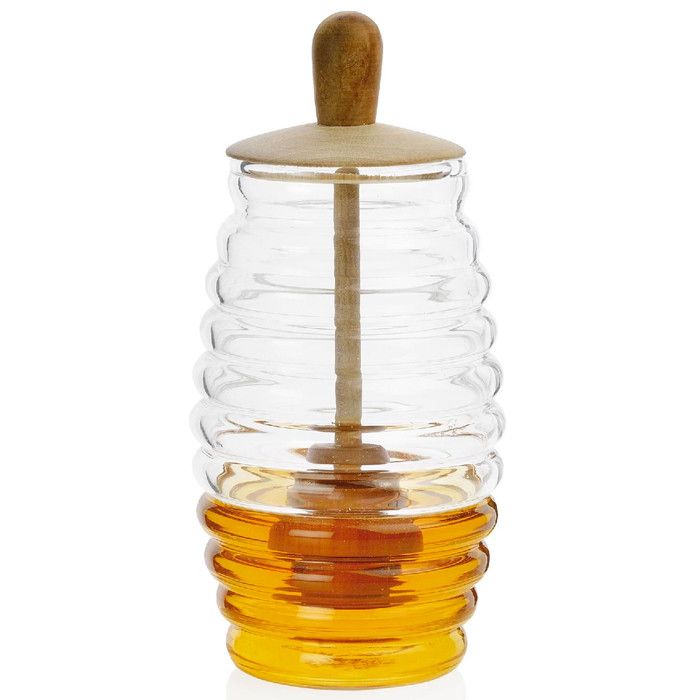 Pot à Miel Verre et Bois 7.5x7.5x15cm