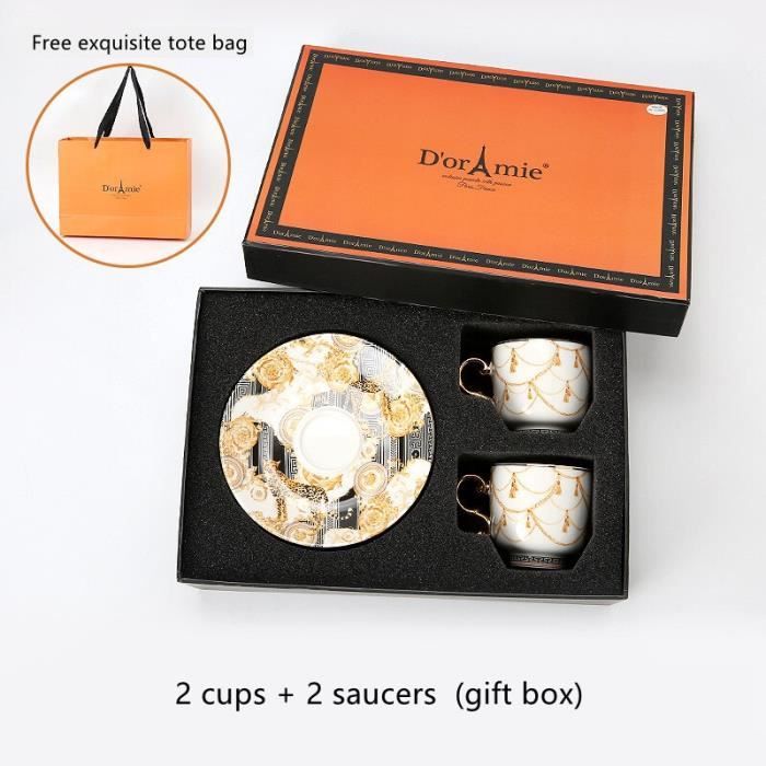 Ensemble 6 Tasses à Thé Et Soucoupes 250 Ml DUJUST - Porcelaine Luxe Bordure Dorée Et Relief