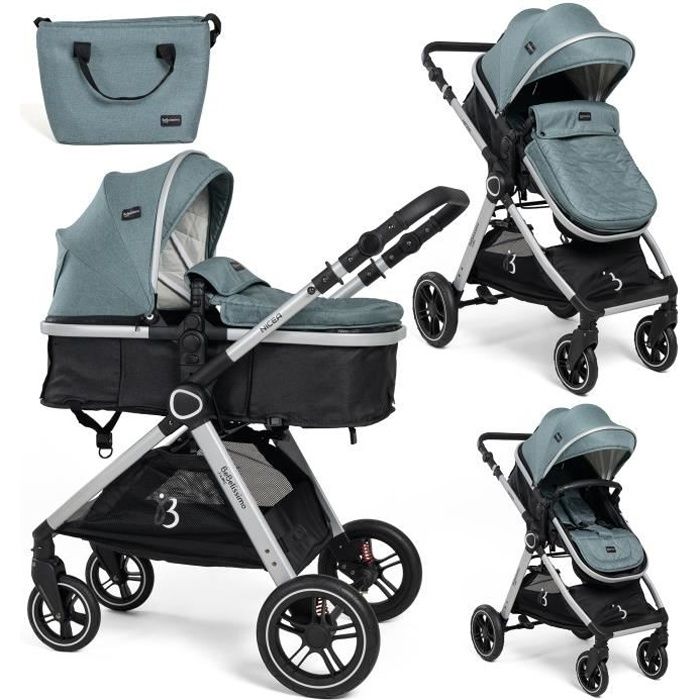 Bebelissimo - Poussette transformable - combinée - convertible - 2 en 1 - poids 0-22kg- Nicea - vert