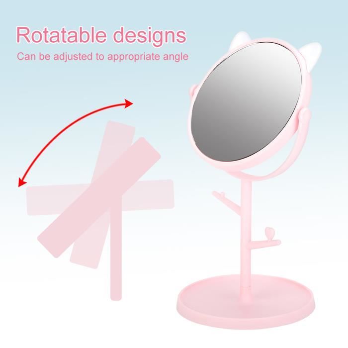 JTLB Miroir De Maquillage Mural 16,5 Cm – Forme Chat Mignonne Rose, Image Très Claire, Rotule Réglable – Parfait Salle De Bain, Chambre & Voyage