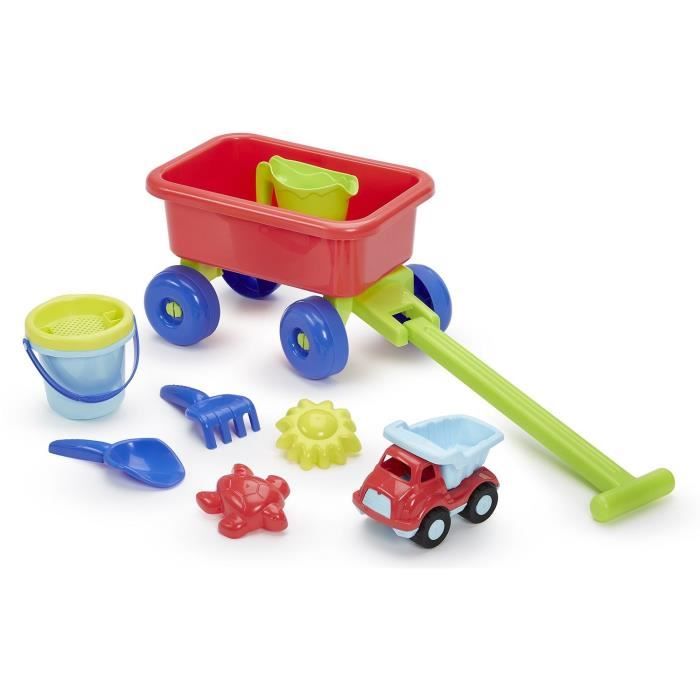 Chariot plage garni - ECOIFFIER - 529 - Seau avec tamis, arrosoir, doublette, 2 moules et 1 petit vé