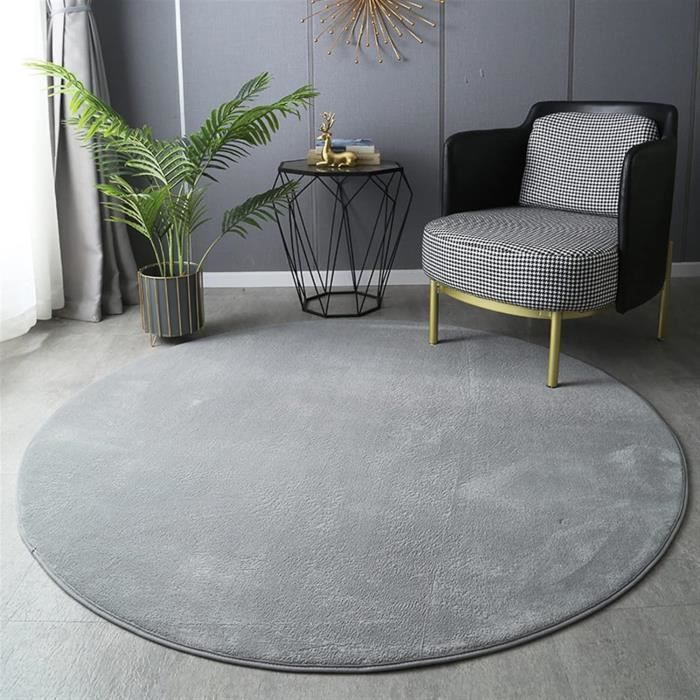 Tapis Rond Poil Court Gris Argenté – Diamètre 200 Cm, Lavable, Antidérapant, Pour Salon Ou Chambre