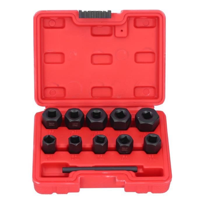 Tiardey 14 pièces jeu de dissolvant d'écrou de boulon à percussion extracteur d'écrou extracteur de douille avec adaptateur hexagonal jeu de douilles d'extraction pour retirer les