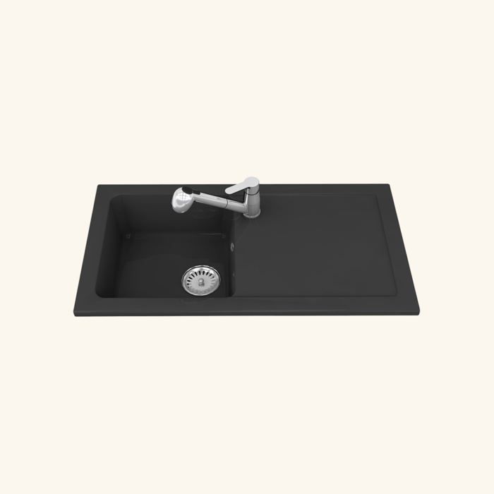 Evier céramique noir mat Ewi VICTOIRE 1 bac 1 égouttoir 500x920