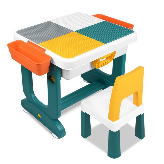 Table d'Activités pour Enfants avec Plateau Double Face en Blocs de Construction, Table de Jeu Multifonction en Bois, 2 Bacs de Rangement de Grand Espace, pour Garçons, Filles de 3 Ans
